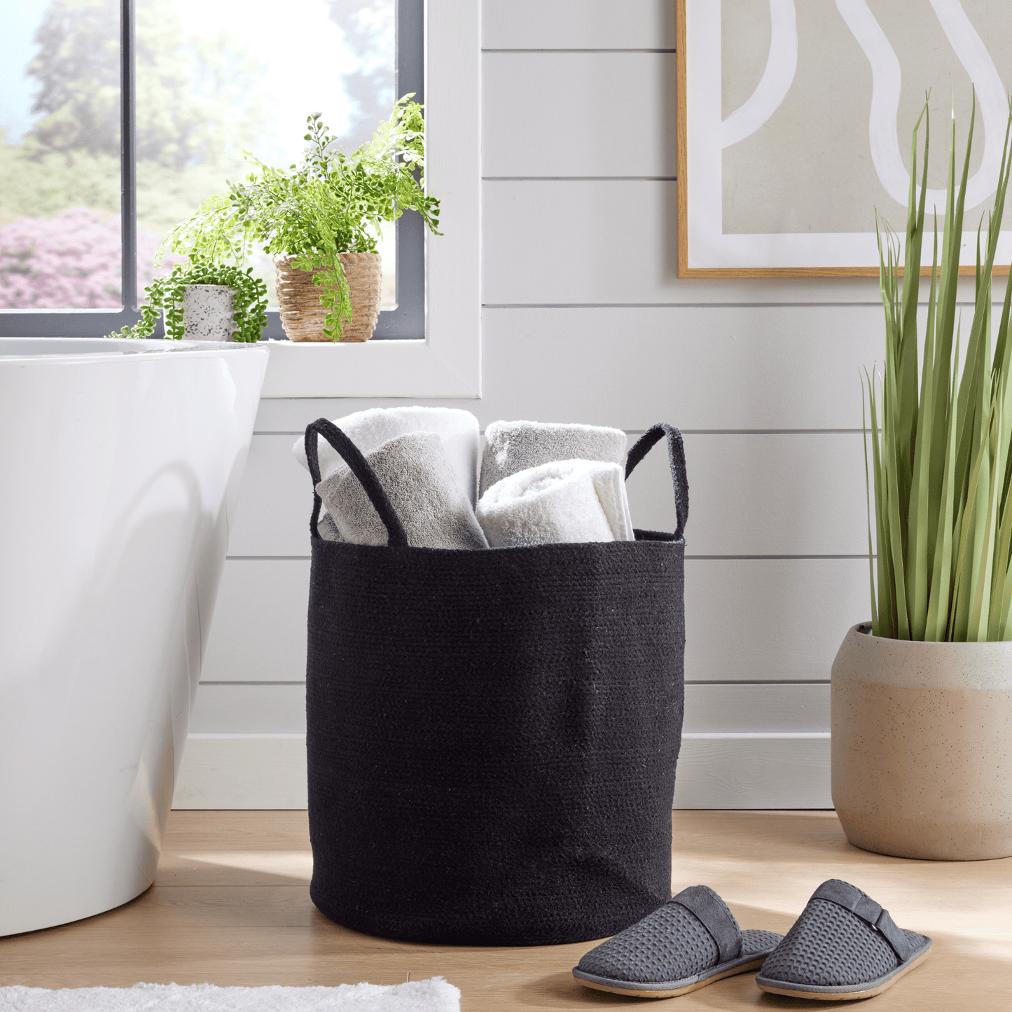 OLIVIA ROCCO Large Woven Cotton Laundry Basket With Handles Durable Rope Storage Bin