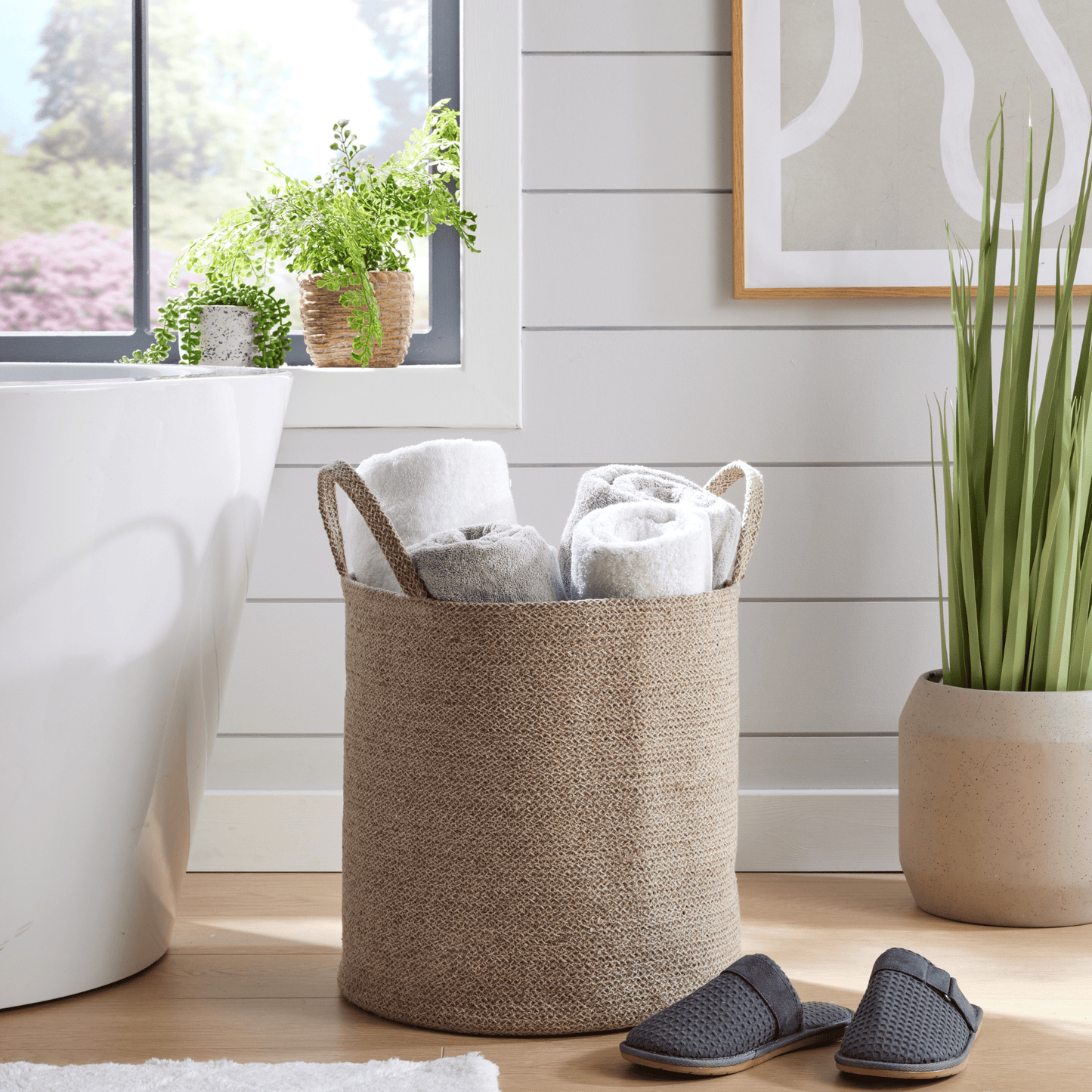 OLIVIA ROCCO Large Woven Cotton Laundry Basket With Handles Durable Rope Storage Bin