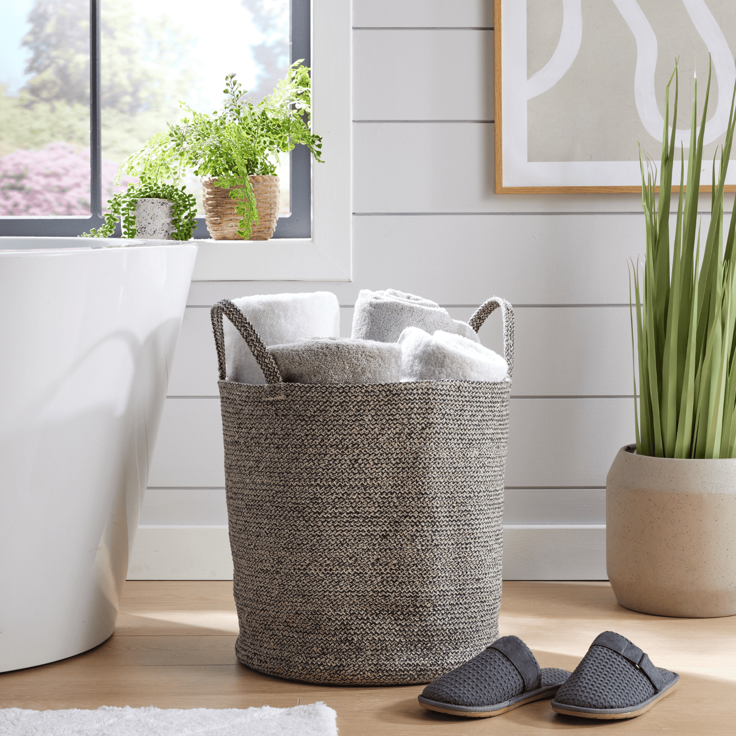 OLIVIA ROCCO Large Woven Cotton Laundry Basket With Handles Durable Rope Storage Bin