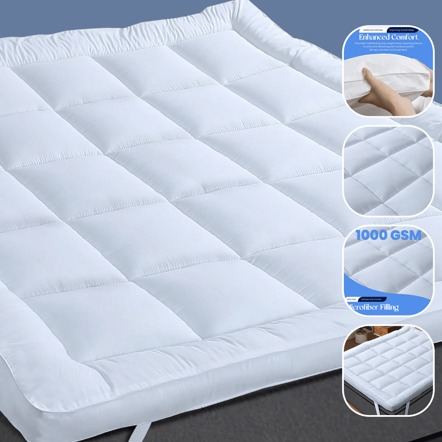 OLIVIA ROCCO Microfibre Mattress Topper Heavy Fill Extra Deep Anti Allergy Cooling