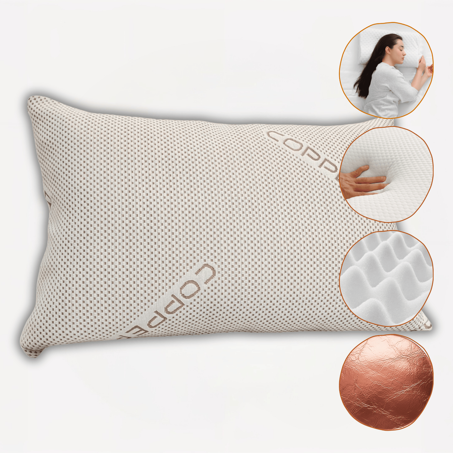OLIVIA ROCCO Copper Infused Memory Foam Pillow For Skin Health Hypoallergenic Super Soft Hotel-Style Comfort