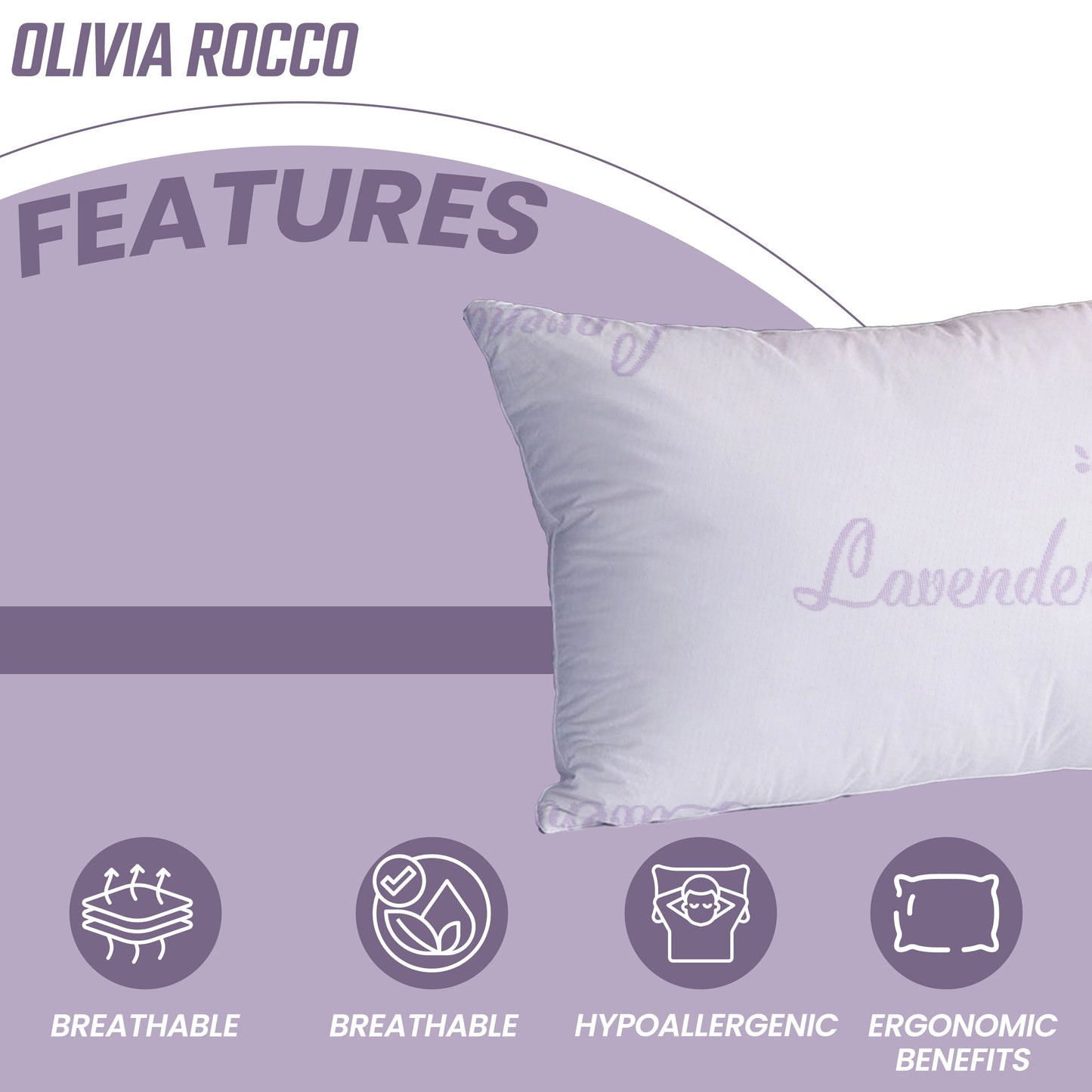 OLIVIA ROCCO Lavender Infused Microfibre Hotel Pillow Medium Support Hypoallergenic Side