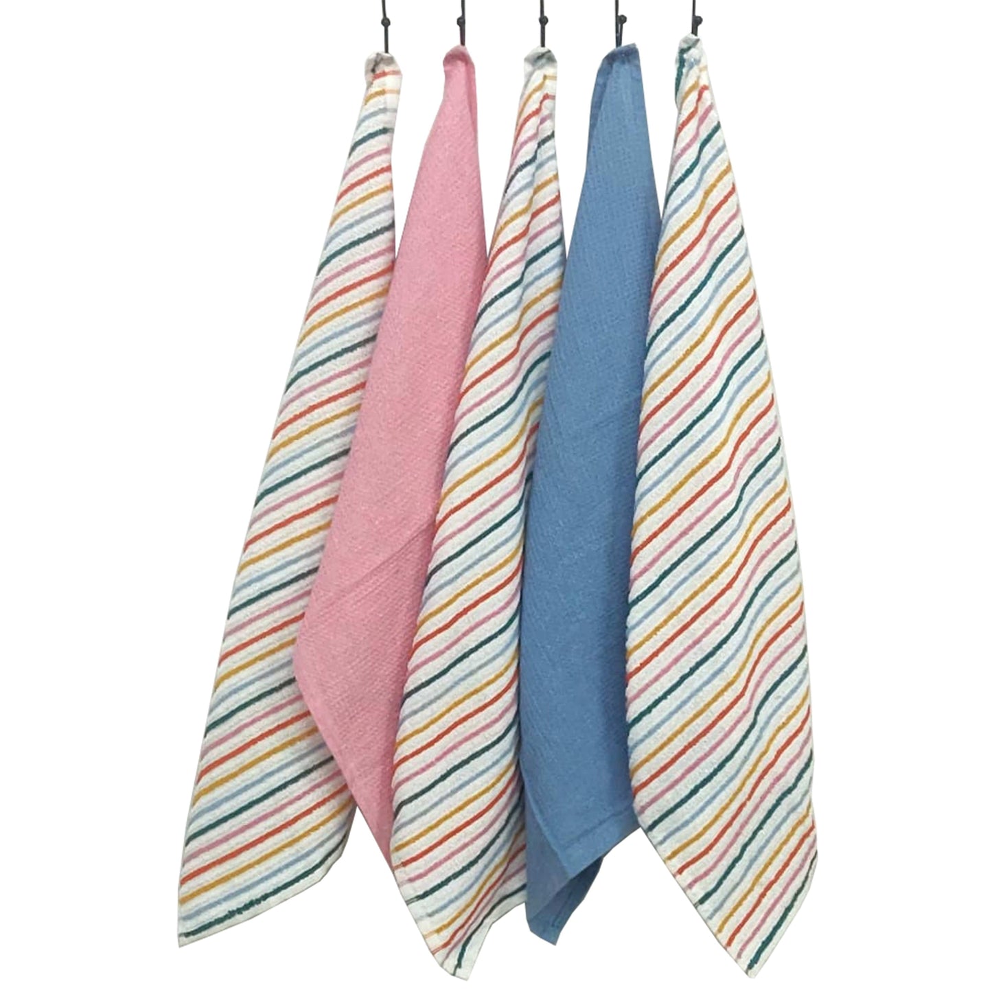 OLIVIA ROCCO 5 Pack Cotton Kitchen Tea Towels Striped Ribbed Waffle 45cm x 65cm Quick Dry
