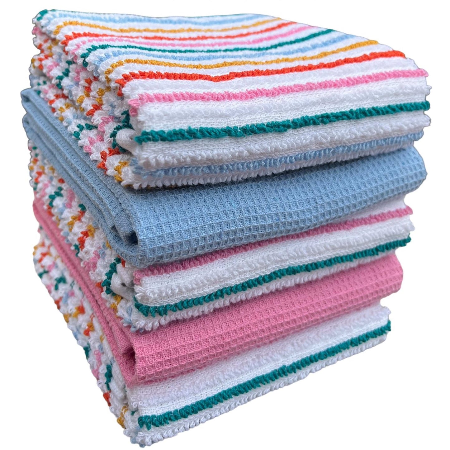 OLIVIA ROCCO 5 Pack Cotton Kitchen Tea Towels Striped Ribbed Waffle 45cm x 65cm Quick Dry