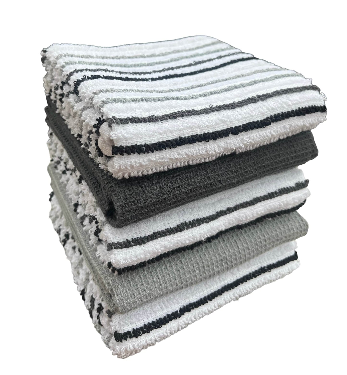 OLIVIA ROCCO 5 Pack Cotton Kitchen Tea Towels Striped Ribbed Waffle 45cm x 65cm Quick Dry