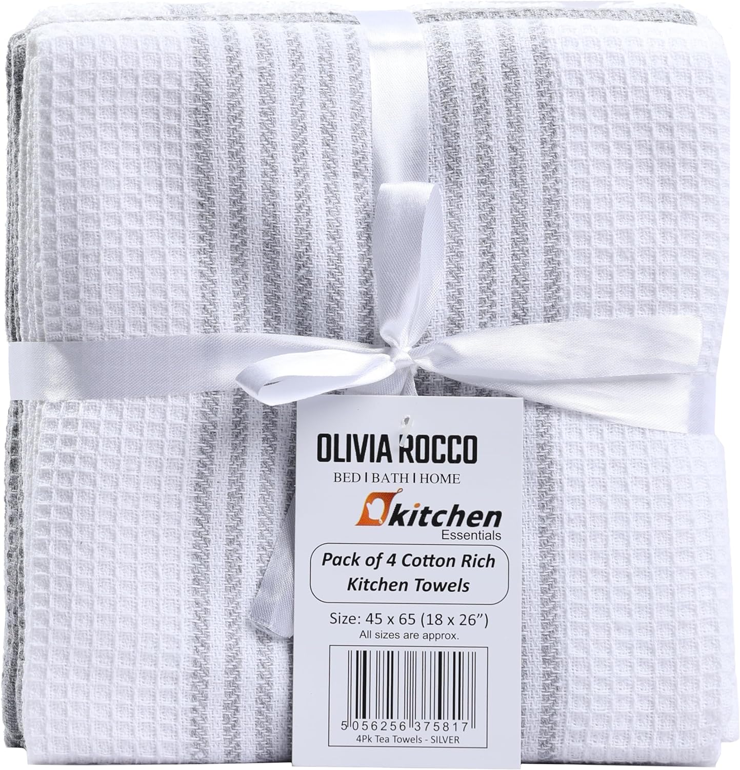 OLIVIA ROCCO Pack Of 4 Green Cotton Tea Towels 65x45 Cm High Absorbency Durable Super Soft Easy-Care Home Essential