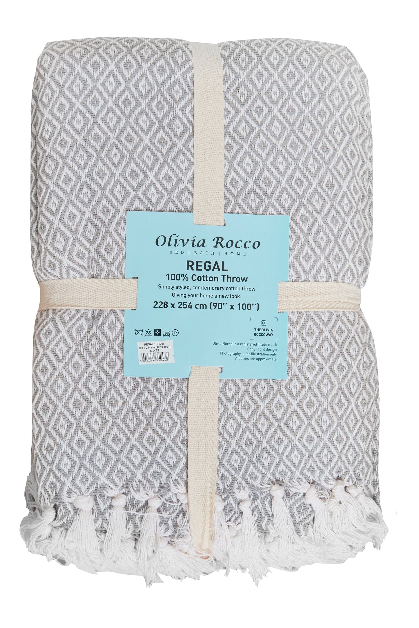OLIVIA ROCCO Regal Handwoven Pure Cotton Throw Blanket Diamond Geometric Pattern