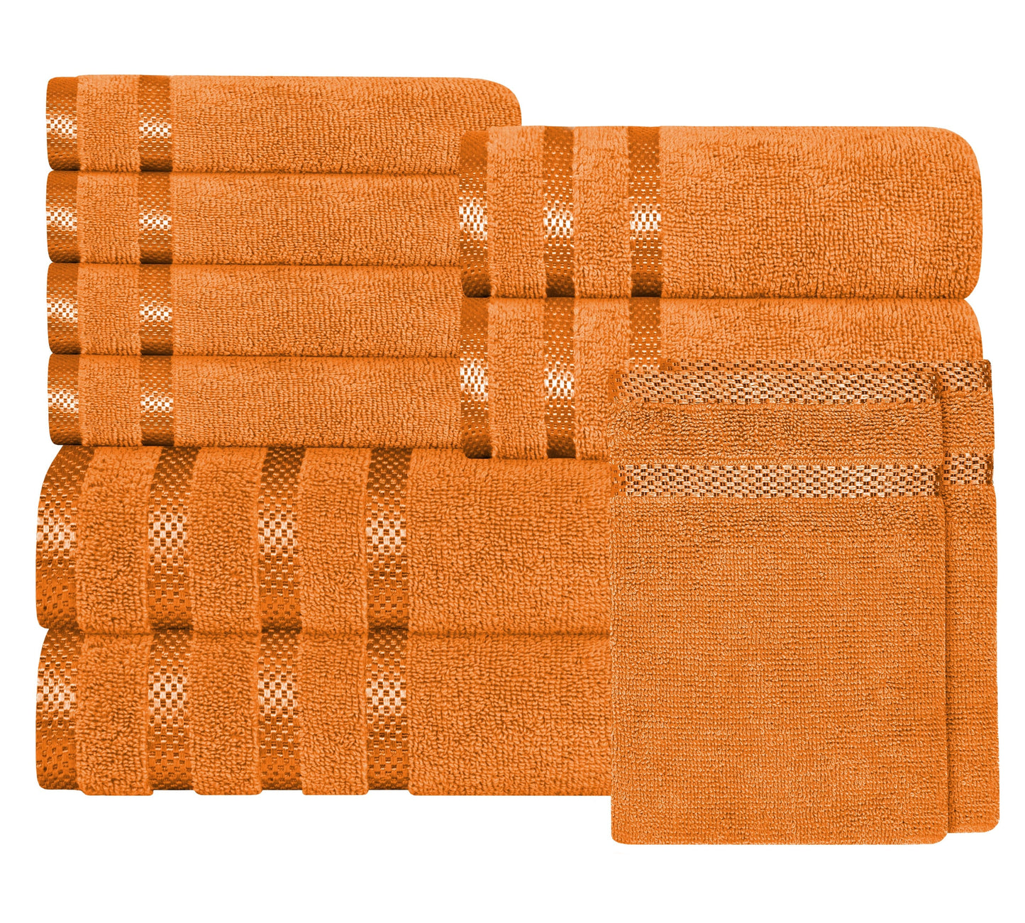 OLIVIA ROCCO Belmont Viscose Stripe Orange Towels 100% Cotton Hotel Quality Bath Towels