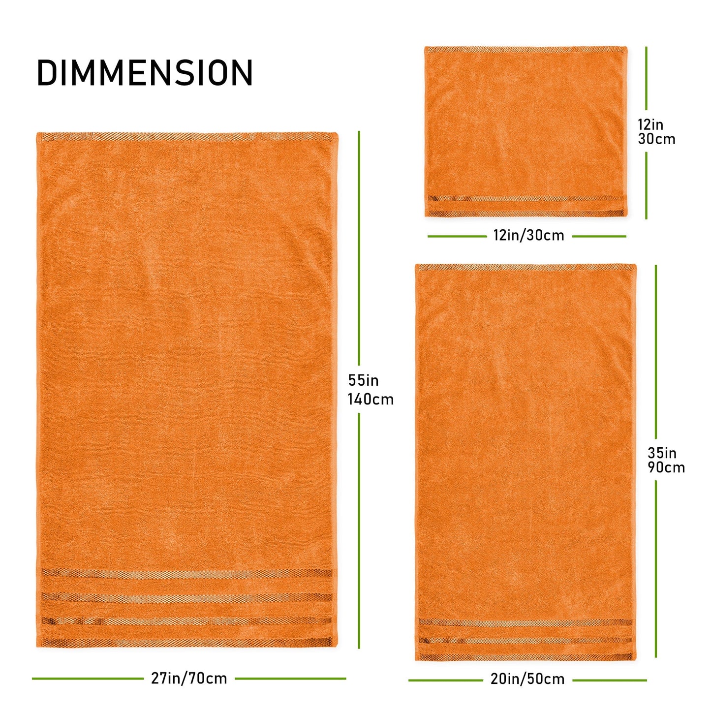 OLIVIA ROCCO Belmont Viscose Stripe Orange Towels 100% Cotton Hotel Quality Bath Towels