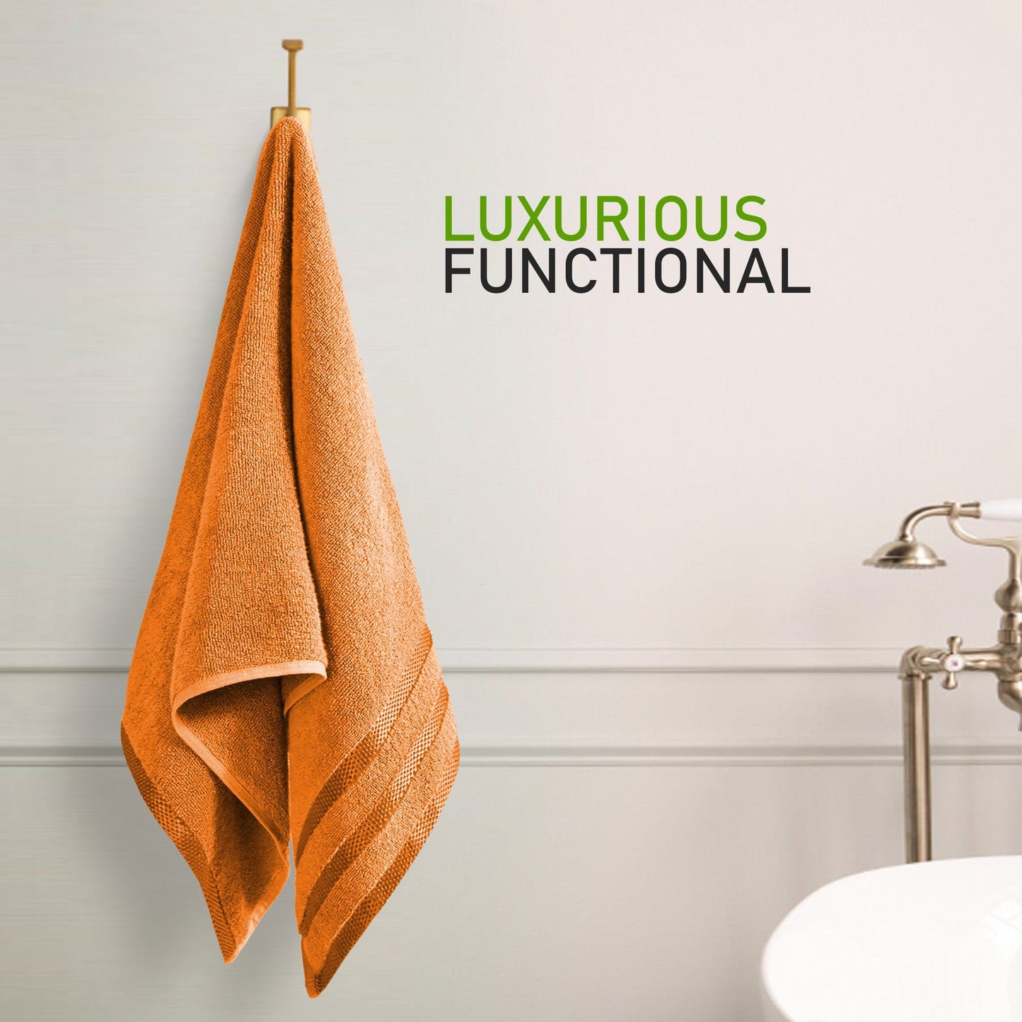 OLIVIA ROCCO Belmont Viscose Stripe Orange Towels 100% Cotton Hotel Quality Bath Towels