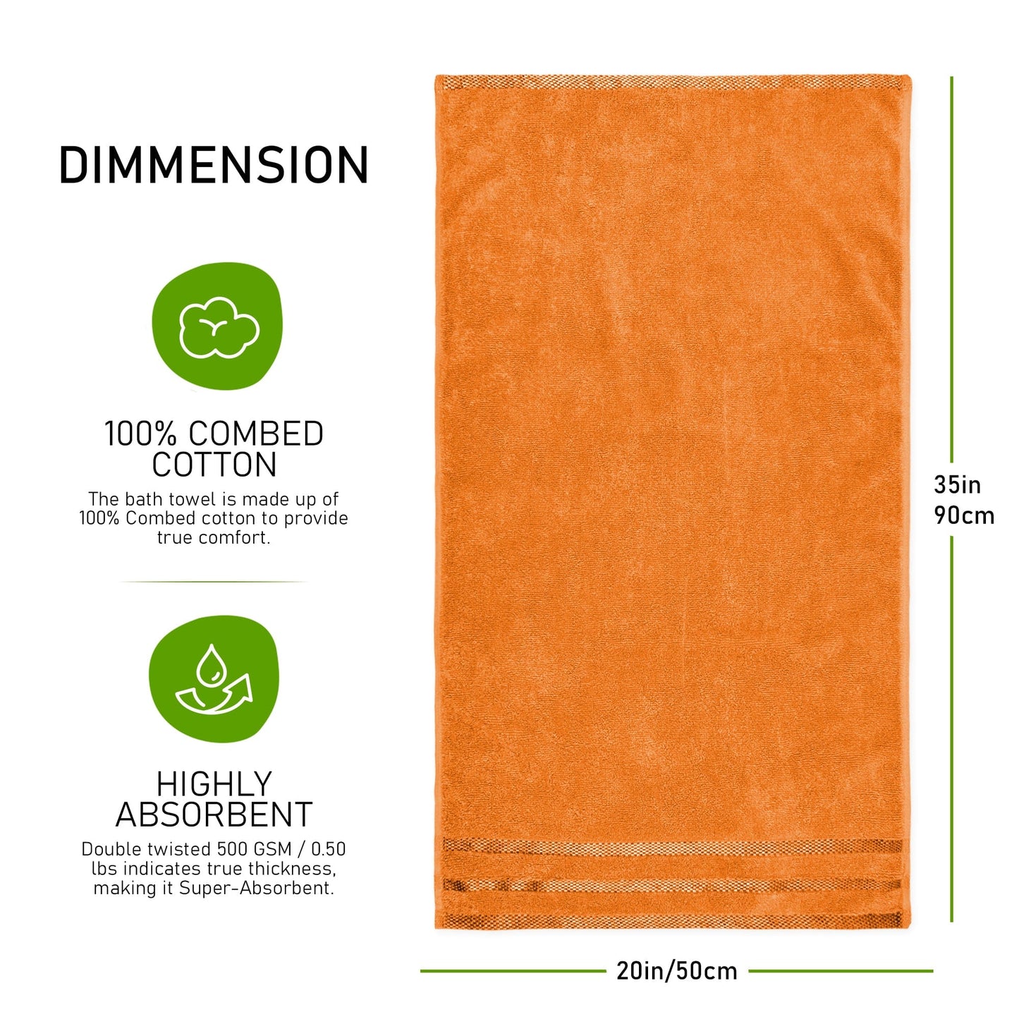 OLIVIA ROCCO Belmont Viscose Stripe Orange Towels 100% Cotton Hotel Quality Bath Towels