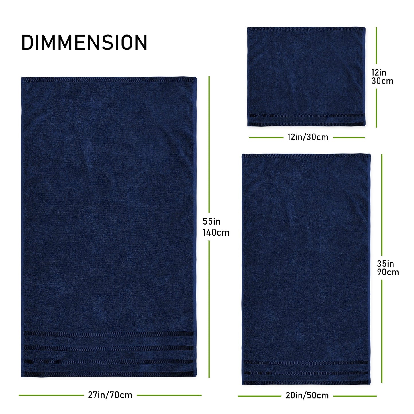 OLIVIA ROCCO Belmont Viscose Stripe Royal Blue Towels 100% Cotton Hotel Quality 10 Piece