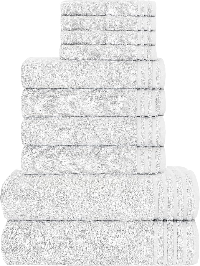 OLIVIA ROCCO Monaco 10 Piece Luxury Egyptian Cotton Towel Set 500 GSM With 4 Face Towels