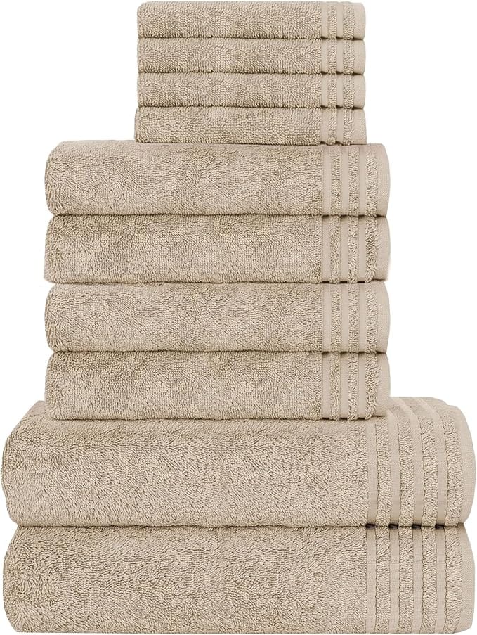 OLIVIA ROCCO Monaco 10 Piece Luxury Egyptian Cotton Towel Set 500 GSM With 4 Face Towels