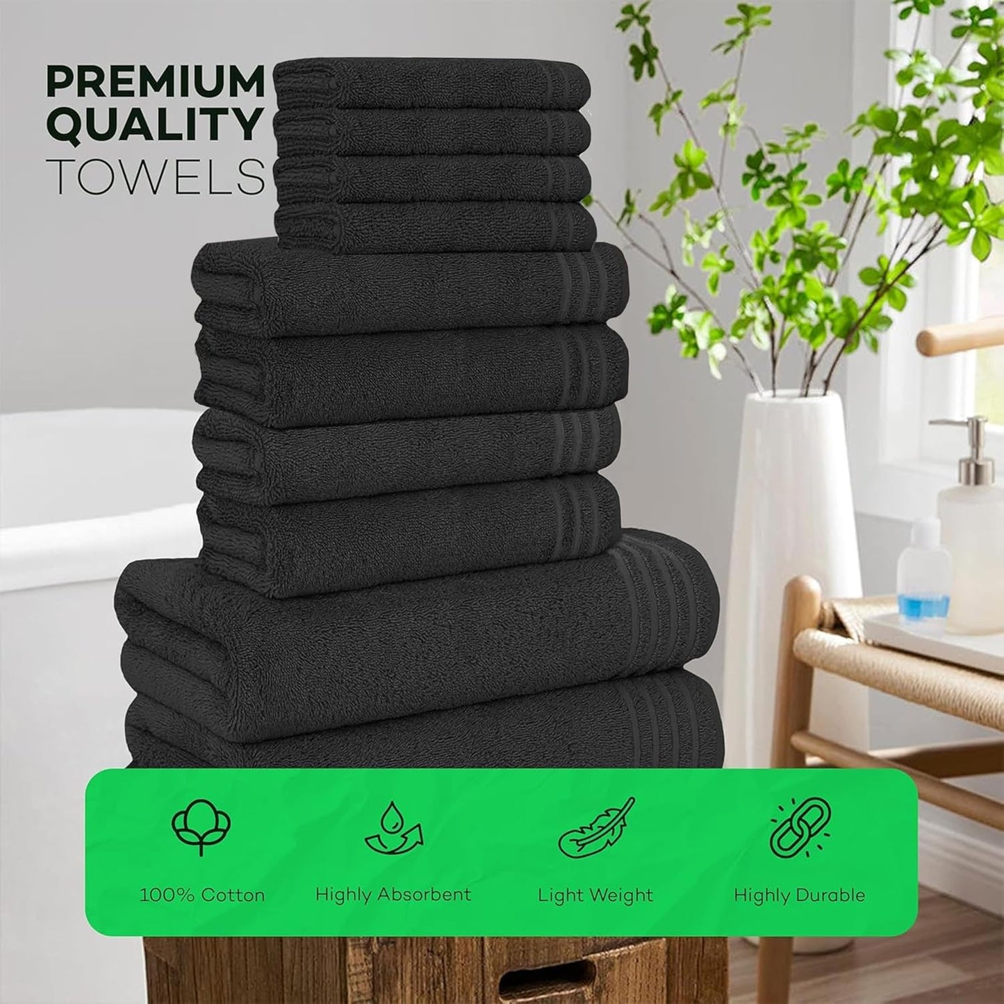 OLIVIA ROCCO Monaco 10 Piece Luxury Egyptian Cotton Towel Set 500 GSM With 4 Face Towels