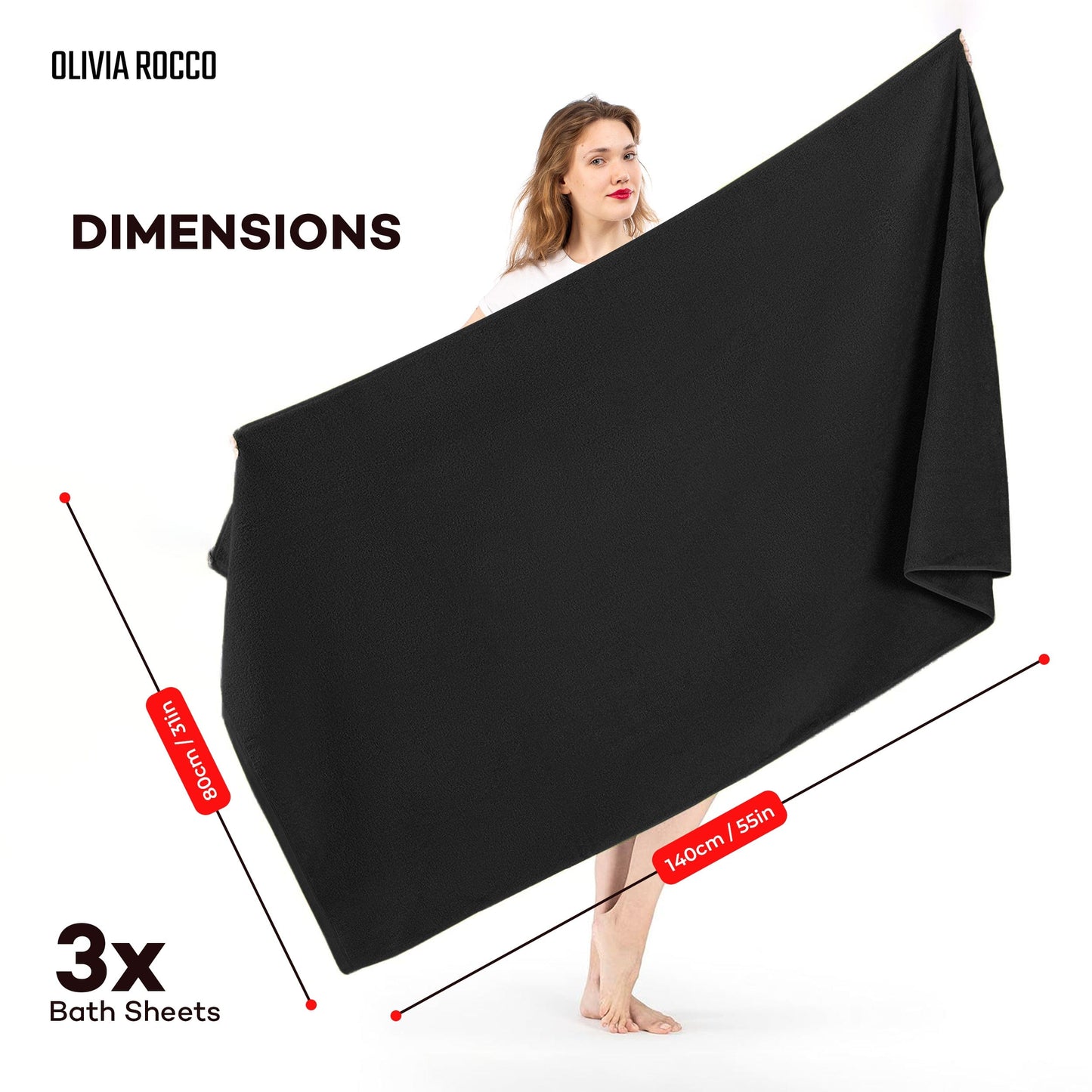 OLIVIA ROCCO Monaco 3 Pack Extra Large Bath Sheets 500GSM 100% Cotton Highly Absorbent