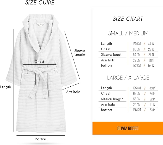 OLIVIA ROCCO Hydro Ribbed Ultra Soft 100% Cotton Hooded Bath Robe With Pockets And Belt