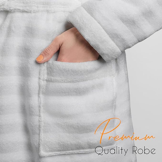 OLIVIA ROCCO Hydro Ribbed Ultra Soft 100% Cotton Hooded Bath Robe With Pockets And Belt