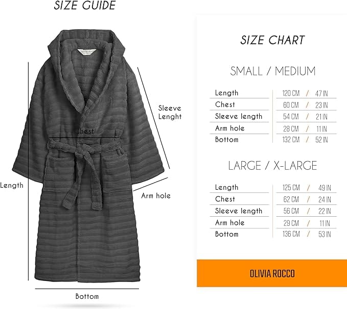 OLIVIA ROCCO Hydro Ribbed Ultra Soft 100% Cotton Hooded Bath Robe With Pockets And Belt
