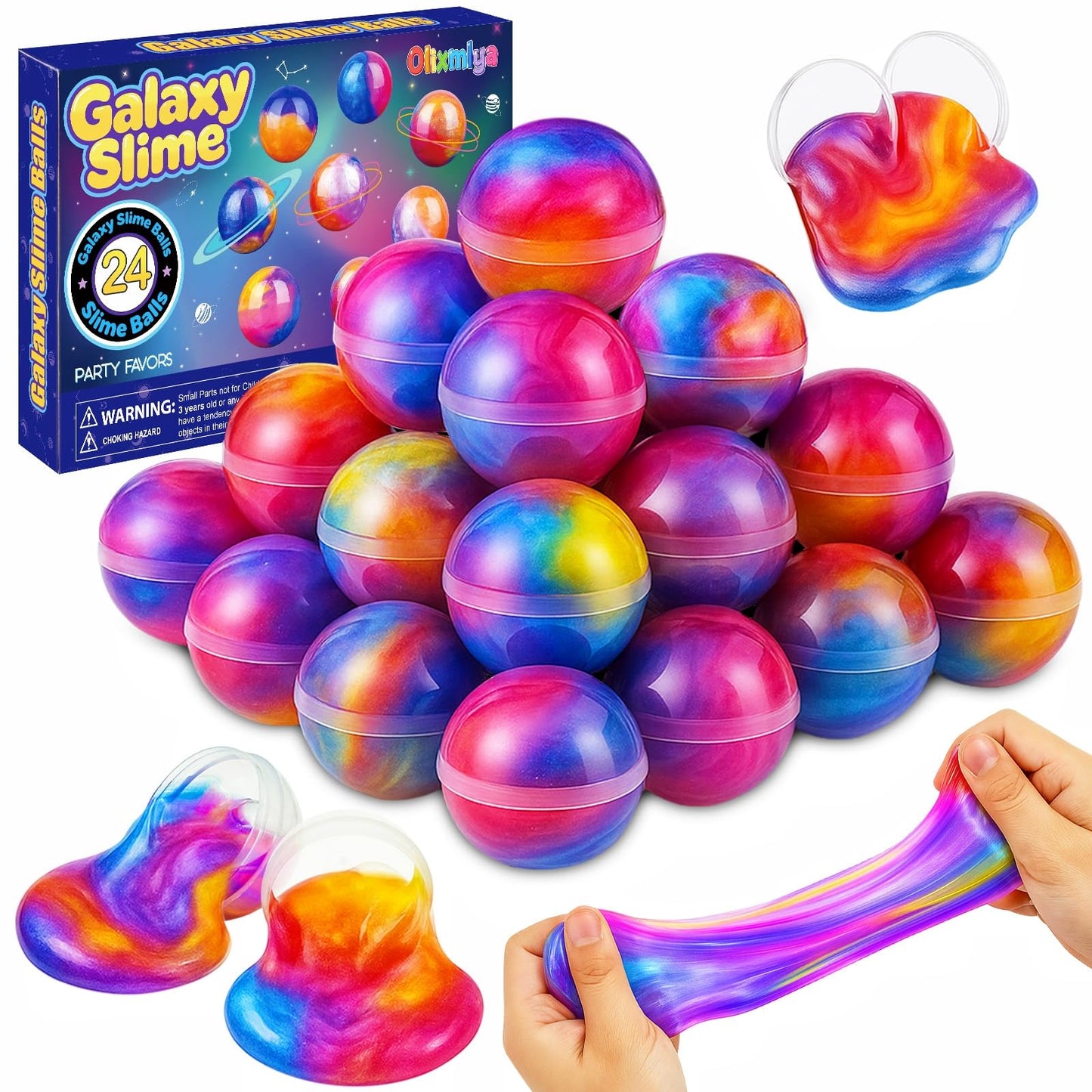 Olixmlya Galaxy Slime Balls 24-Pack – Valentine Party Favors for Kids