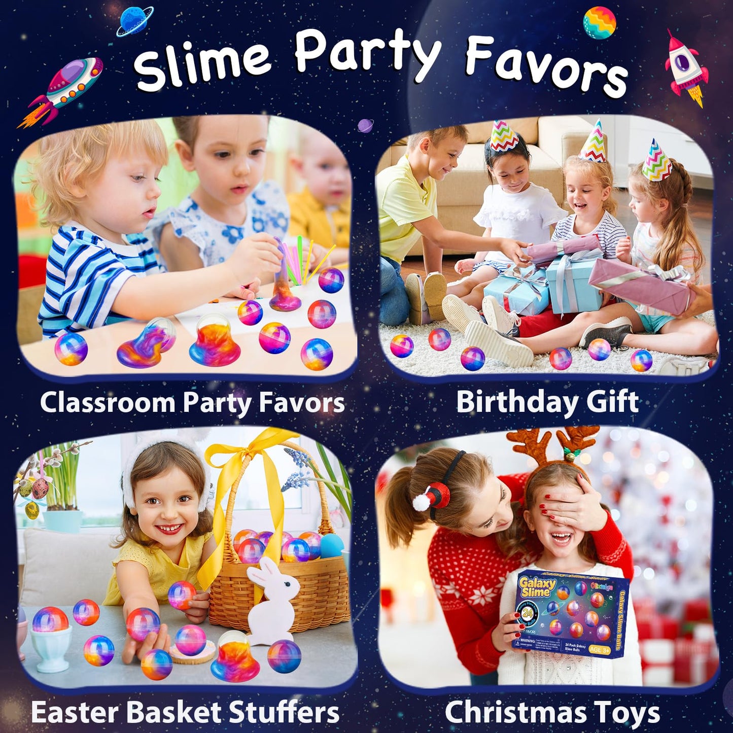 Olixmlya Galaxy Slime Balls 24-Pack – Valentine Party Favors for Kids