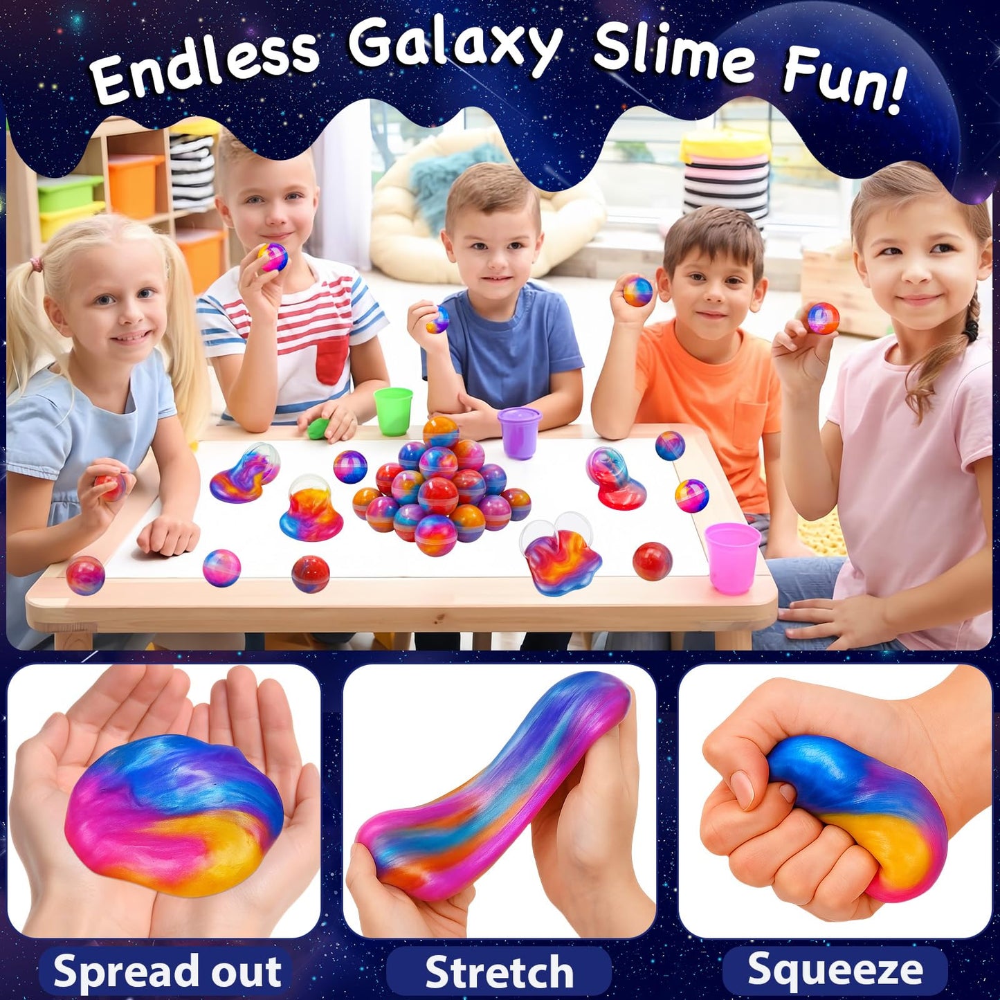 Olixmlya Galaxy Slime Balls 24-Pack – Valentine Party Favors for Kids