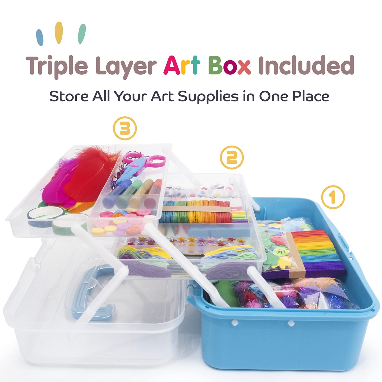 Olly Kids Craft Kits Library in a Plastic Craft Box Organizer | Art & Craft Supplies for Kids