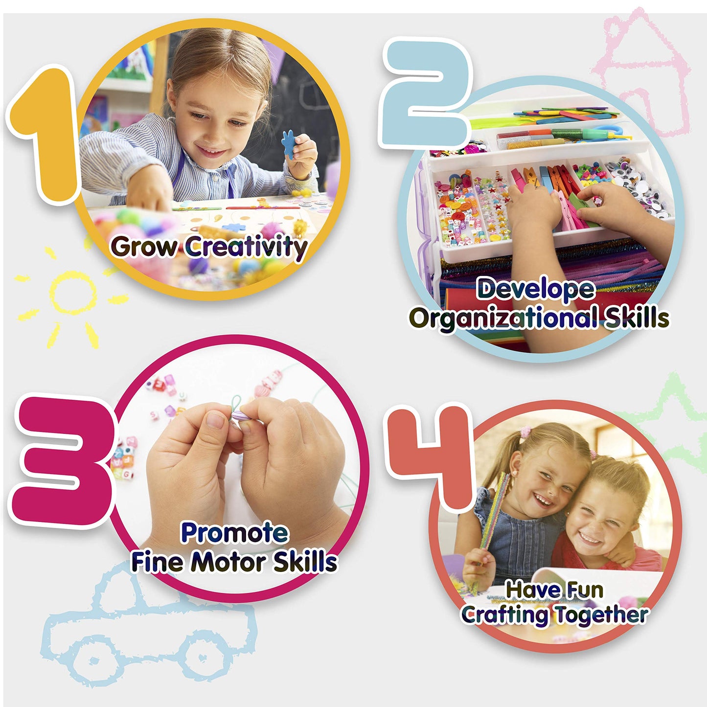Olly Kids Arts and Crafts Set – 1000+ Pieces Giftable Craft Box for Kids