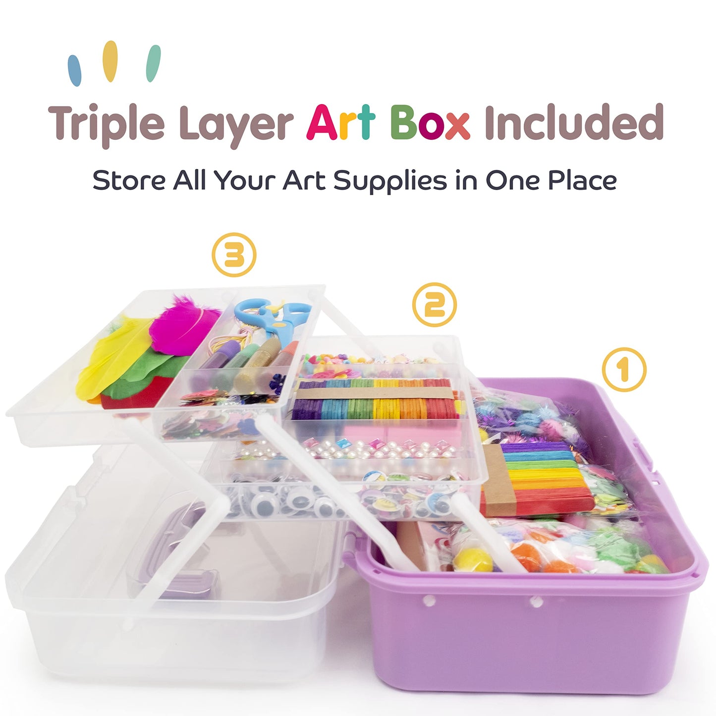 Olly Kids Arts and Crafts Set – 1000+ Pieces Giftable Craft Box for Kids