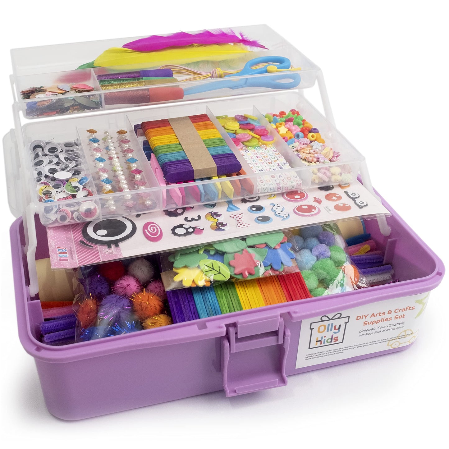 Olly Kids Arts and Crafts Set – 1000+ Pieces Giftable Craft Box for Kids