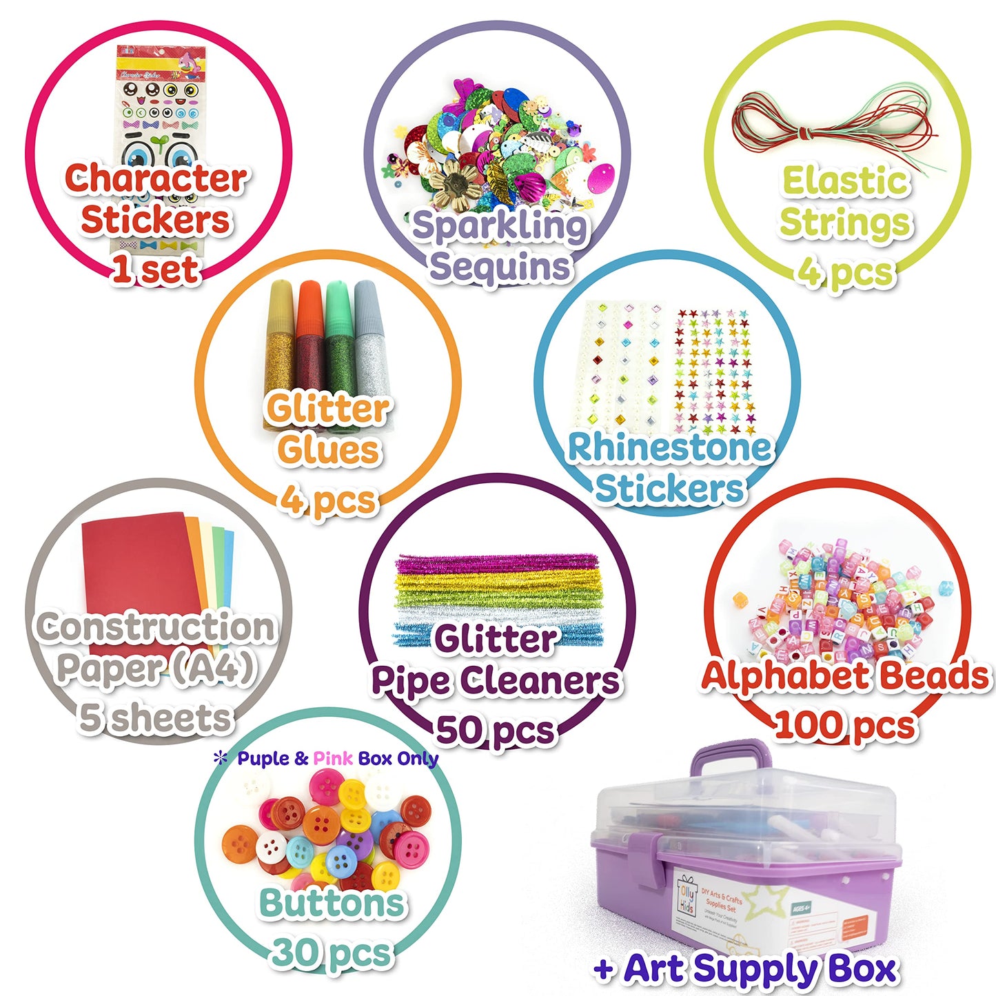 Olly Kids Arts and Crafts Set – 1000+ Pieces Giftable Craft Box for Kids