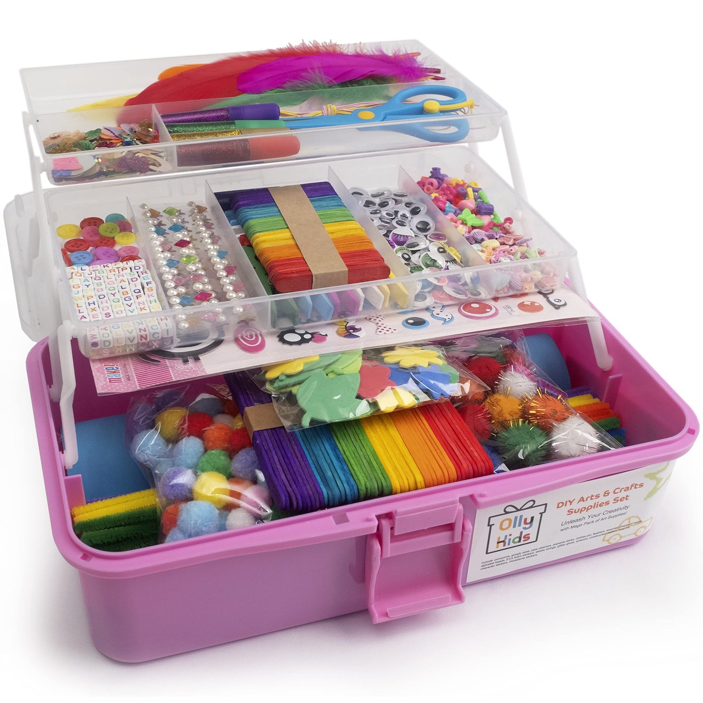 Olly Kids Carboodle Ultimate Crafting Box — Portable 3-Layer Art Supplies Kit