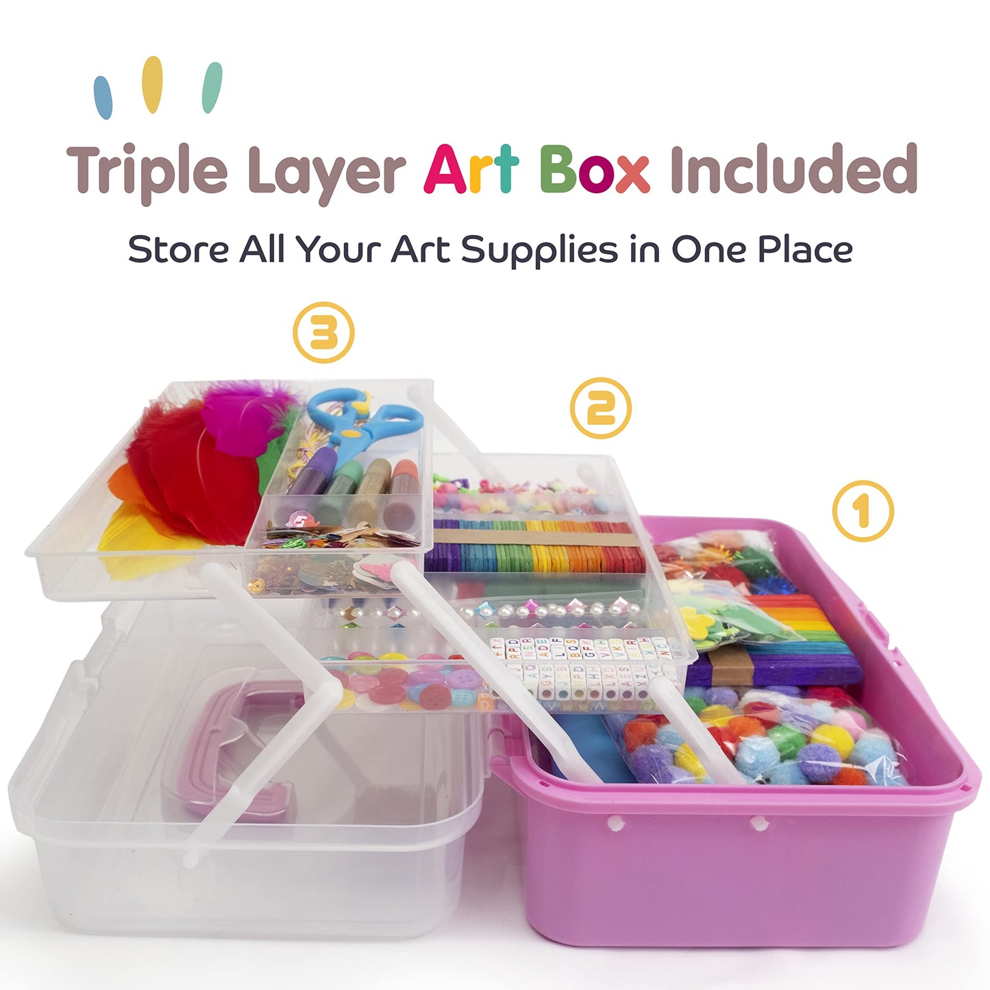 Olly Kids Carboodle Ultimate Crafting Box — Portable 3-Layer Art Supplies Kit