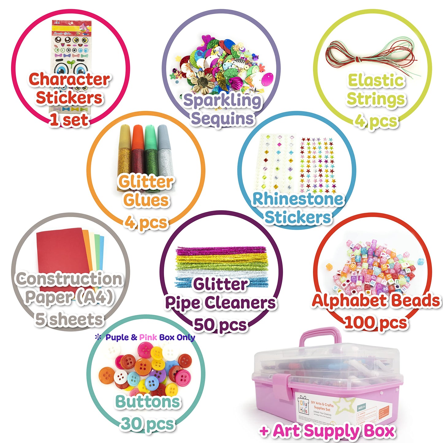 Olly Kids Carboodle Ultimate Crafting Box — Portable 3-Layer Art Supplies Kit