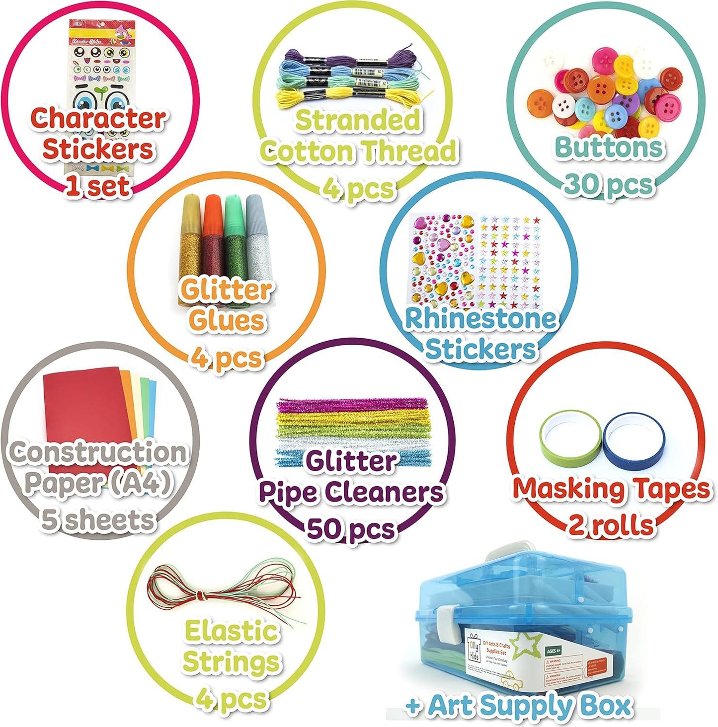 Olly Kids Craft Kits Library in a Plastic Craft Box Organizer | Art & Craft Supplies for Kids