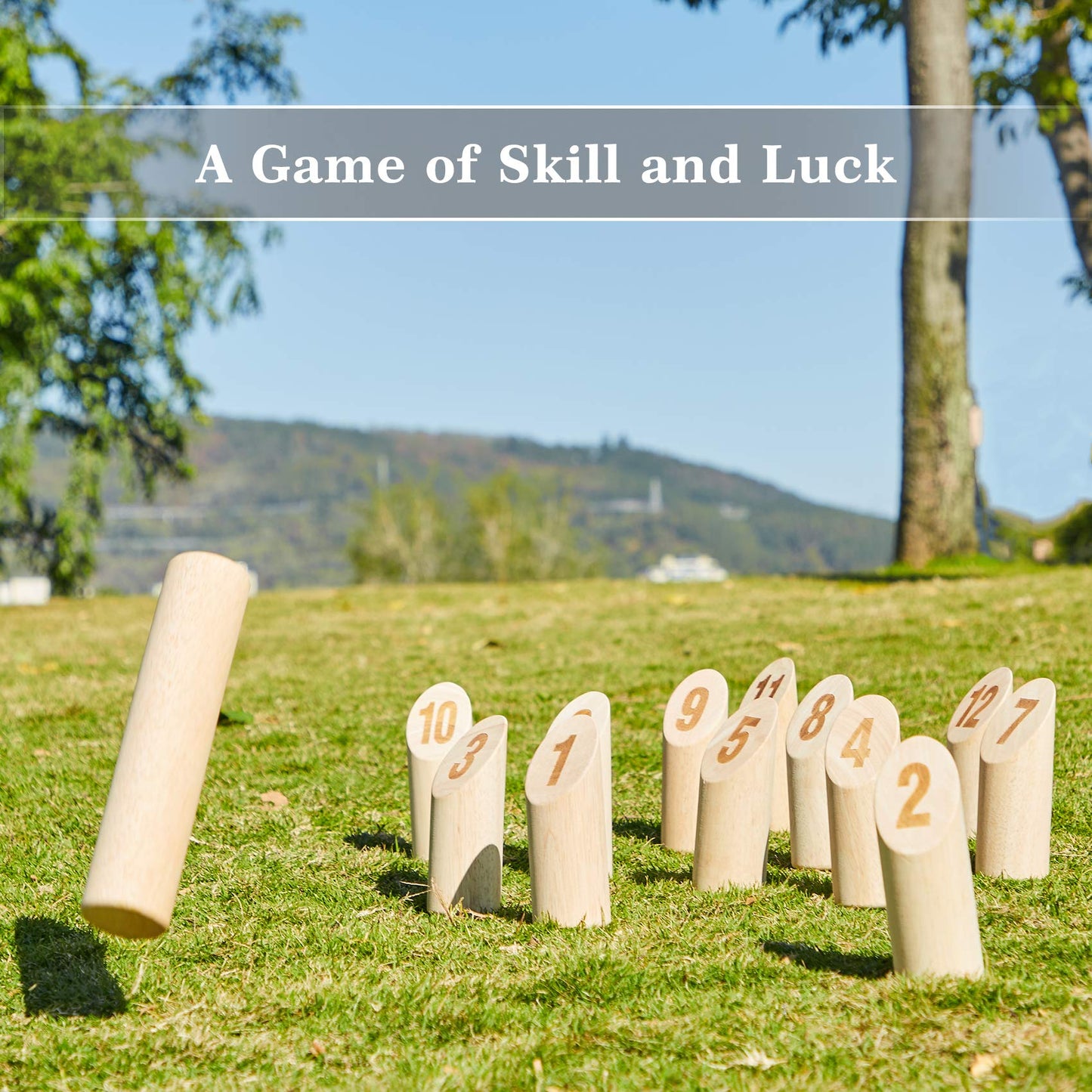 OLSA Wooden Throwing Game Set – Outdoor Scoreboard, Carry Bag & 12 Pins for Backyard Fun