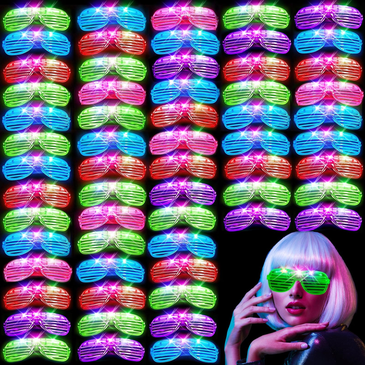 OLUPP 84 PCS LED Glasses – 5 Colors, 3 Light Modes, Glow-in-the-Dark Party Glasses