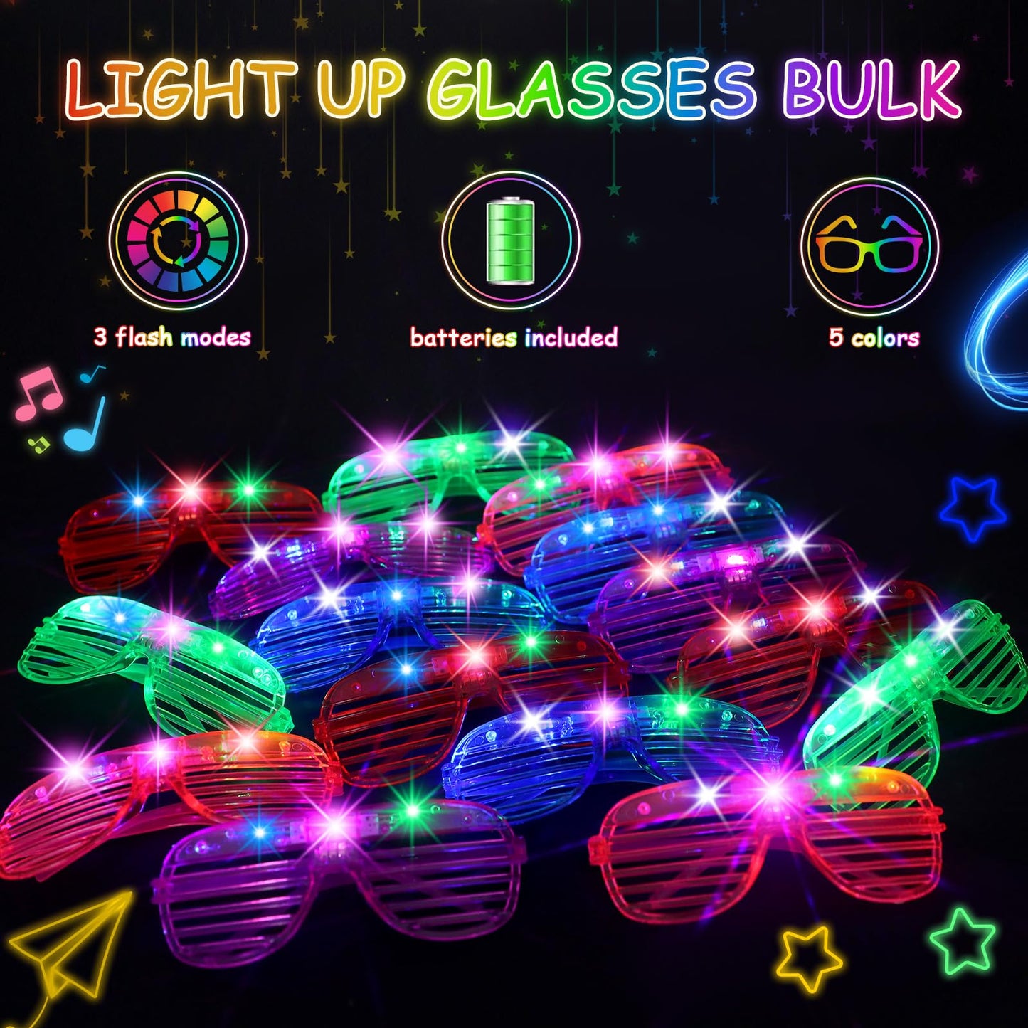OLUPP 84 PCS LED Glasses – 5 Colors, 3 Light Modes, Glow-in-the-Dark Party Glasses