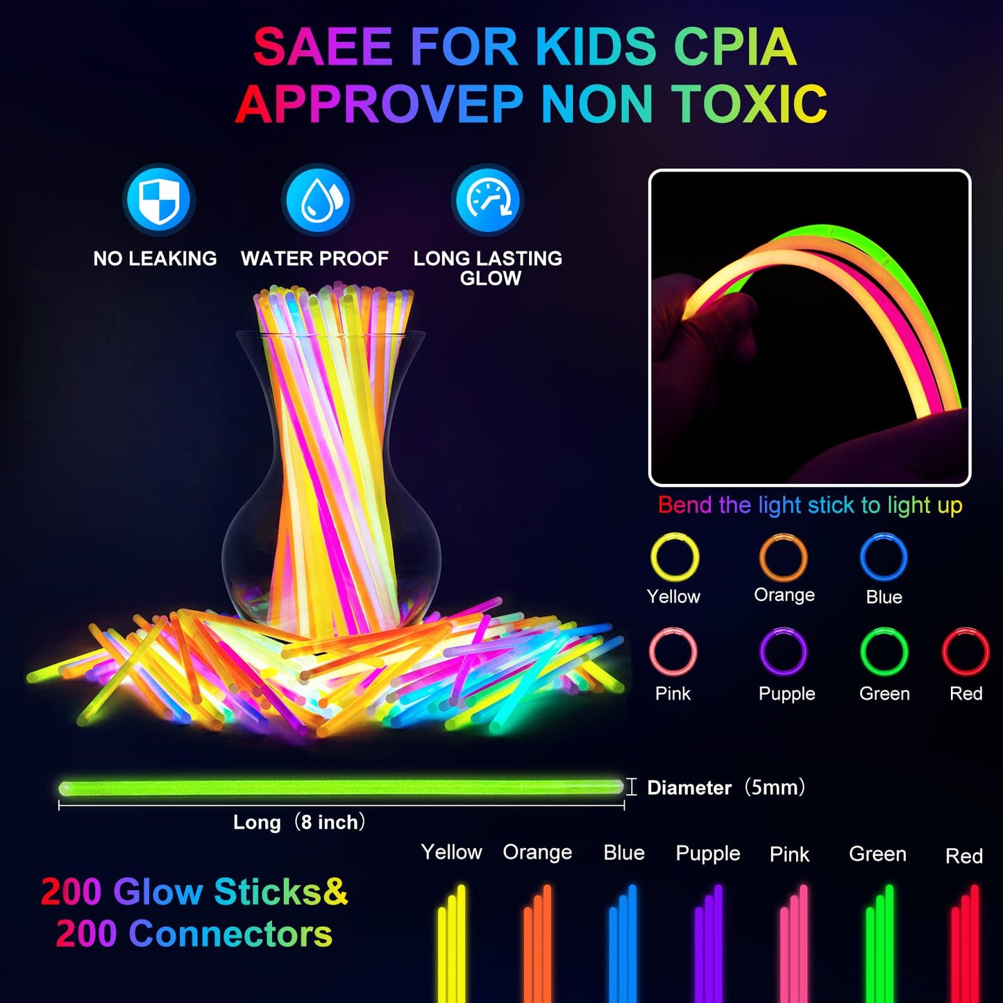 OLUPP 282 PCS Glow in the Dark Party Supplies — LED Glasses, Foam Sticks & Headbands