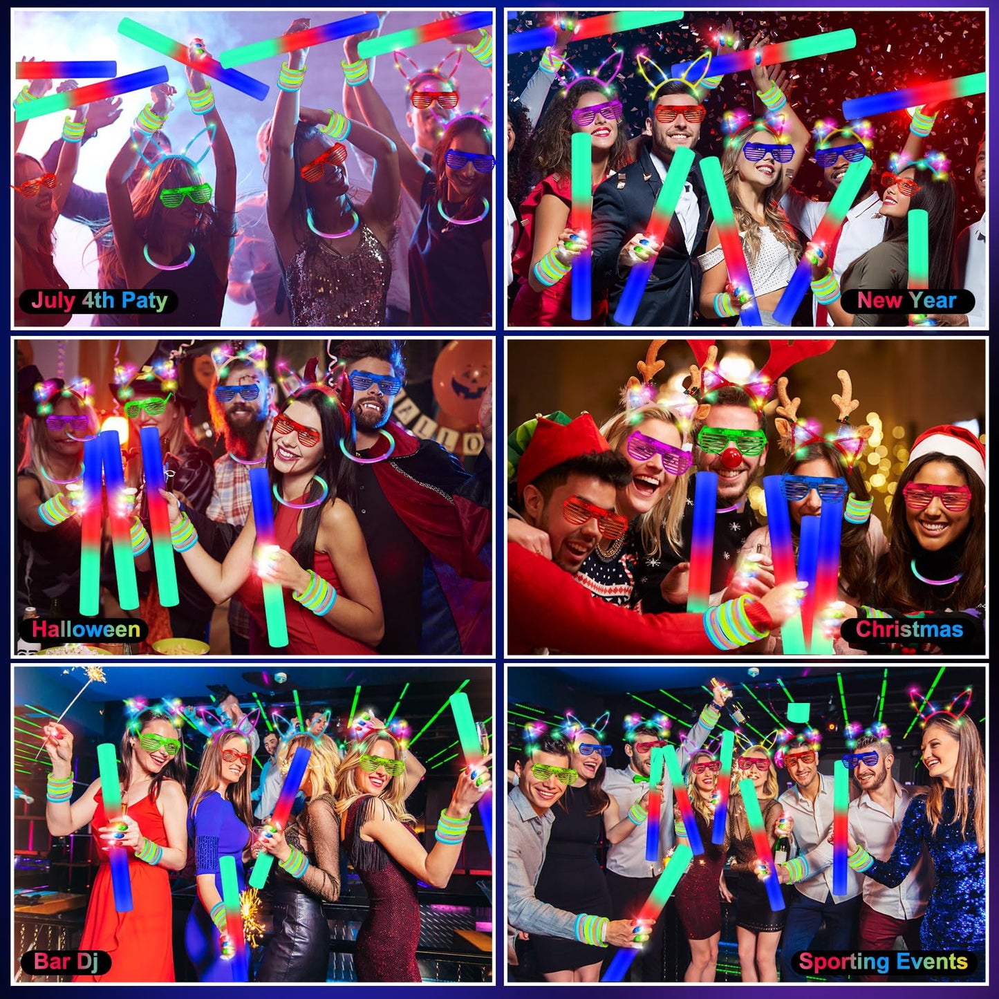 OLUPP 282 PCS Glow in the Dark Party Supplies — LED Glasses, Foam Sticks & Headbands
