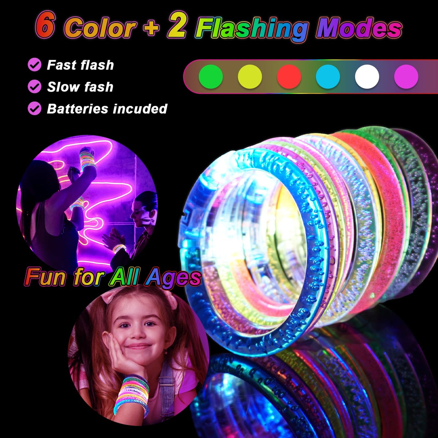 OLUPP 28 Pack Glow Bracelets – 6-Color LED Light Up Party Favors