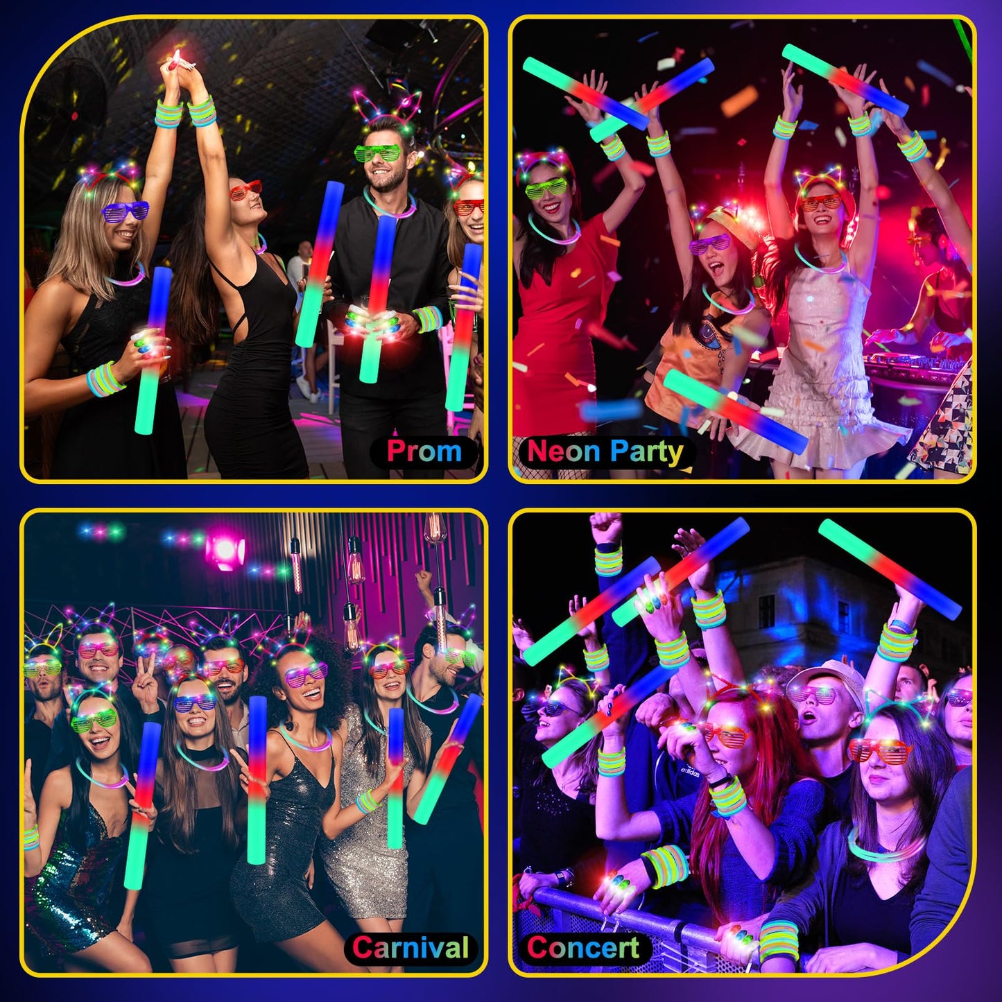 OLUPP 282 PCS Glow in the Dark Party Supplies — LED Glasses, Foam Sticks & Headbands