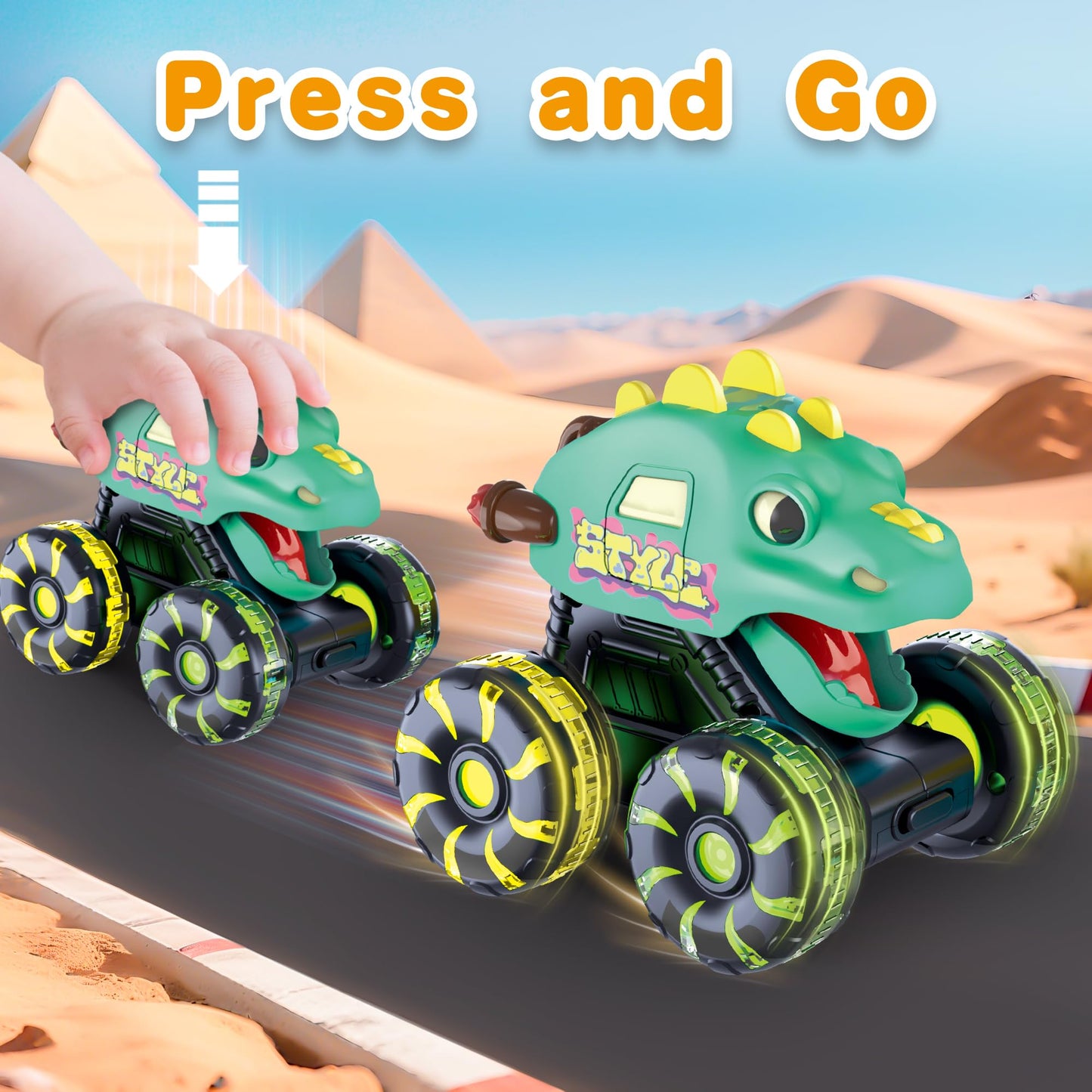 OMAKCOO 3 Pack Dinosaur Monster Truck Toys with LED Wheels for Toddlers