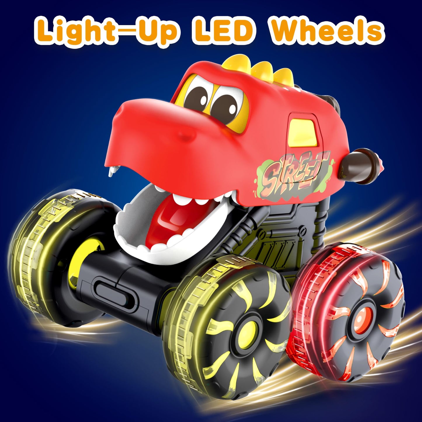 OMAKCOO 3 Pack Dinosaur Monster Truck Toys with LED Wheels for Toddlers