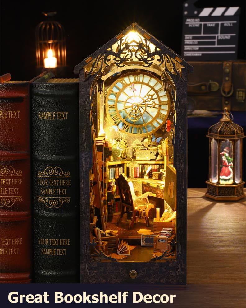 OMEPEA DIY Book Nook Kit Decor with LED – 3D Wooden Puzzle & Detective Diorama
