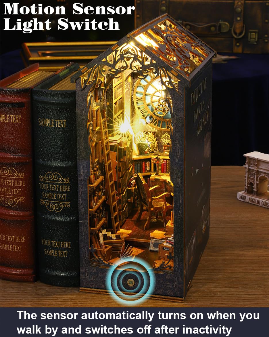 OMEPEA DIY Book Nook Kit Decor with LED – 3D Wooden Puzzle & Detective Diorama