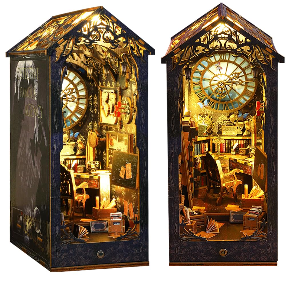 OMEPEA DIY Book Nook Kit Decor with LED – 3D Wooden Puzzle & Detective Diorama