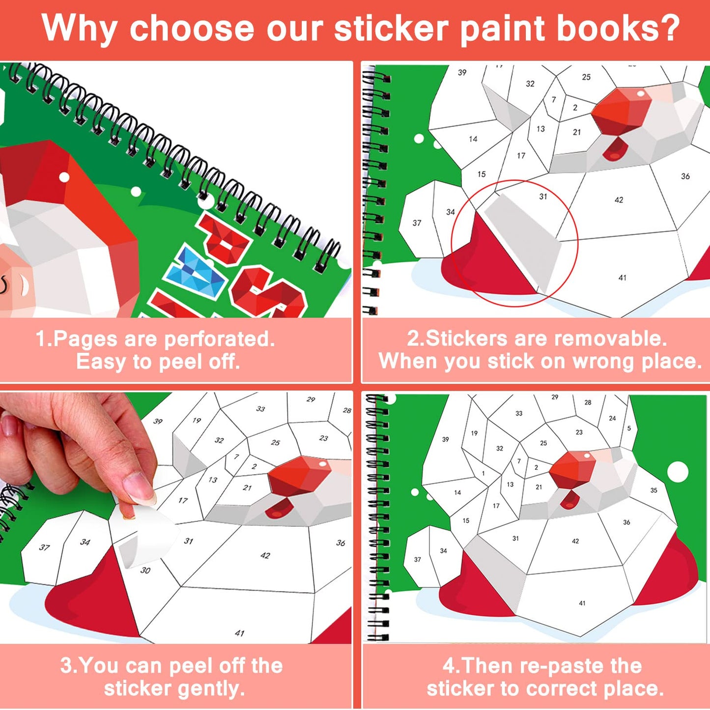Omgouue 2-Pack Christmas Sticker Paint Books for Kids Ages 4-8 | Elf, Santa, Penguins & More