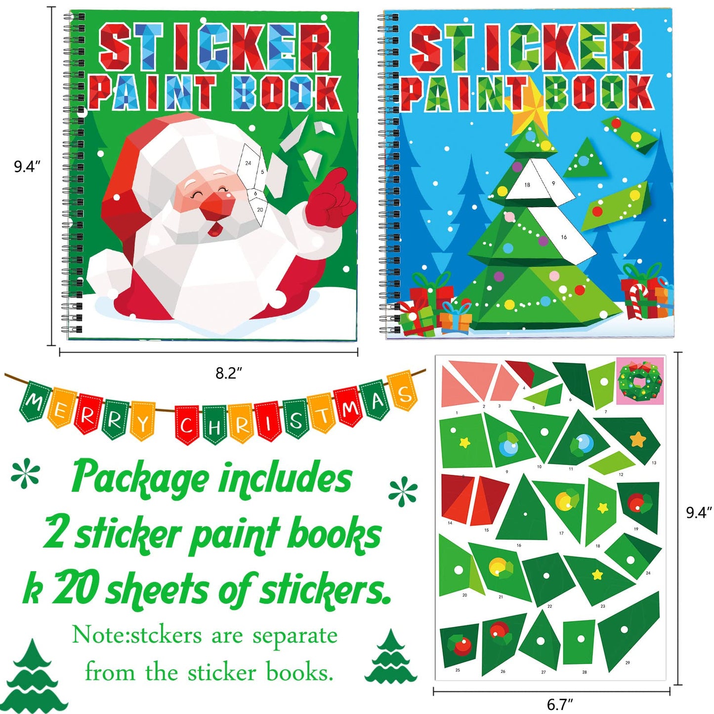 Omgouue 2-Pack Christmas Sticker Paint Books for Kids Ages 4-8 | Elf, Santa, Penguins & More