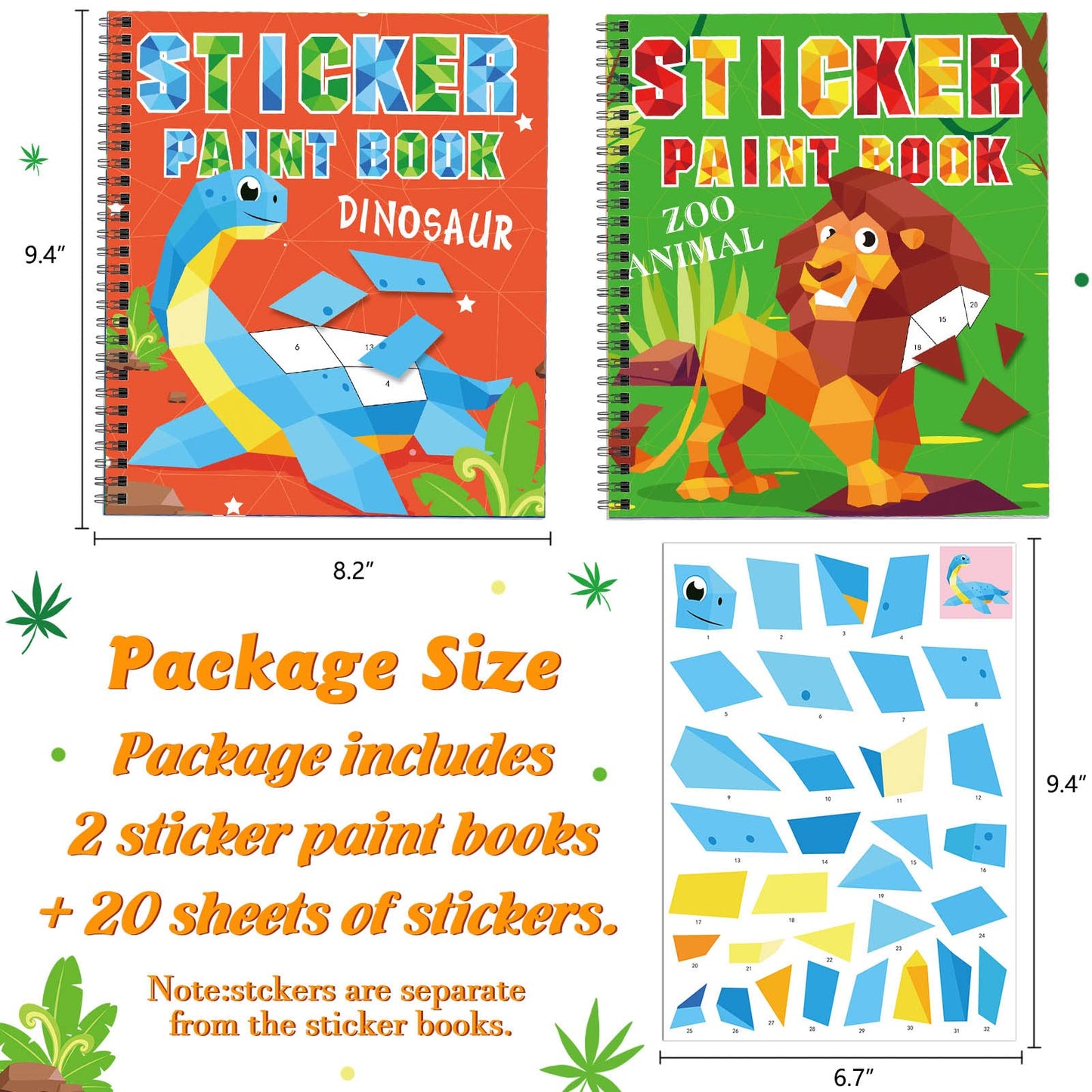 Omgouue 2-Pack Dinosaur Sticker Paint Books for Kids 3-8 | Travel Activity